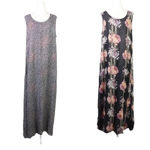 Vintage 90s Indira black floral and leopard print reversible maxi dress L